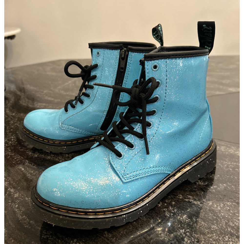 Dr. Doc Martens 1460 J Patent Turquoise Blue Girls Size 4 Combat Boots - Picture 13 of 15